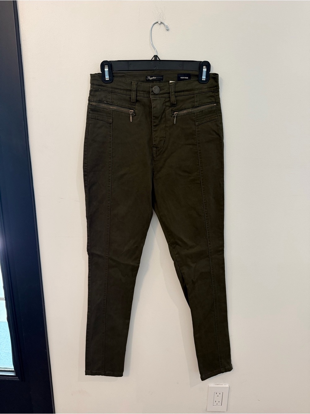 Olive Army Green Skinny Zip-Pocket Cargo Pants